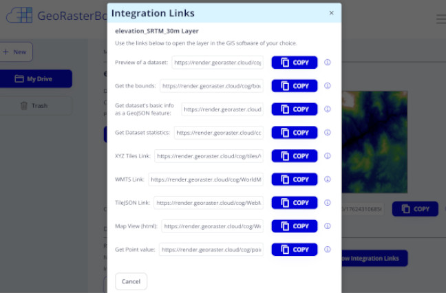georaster cloud ogc standarts support links